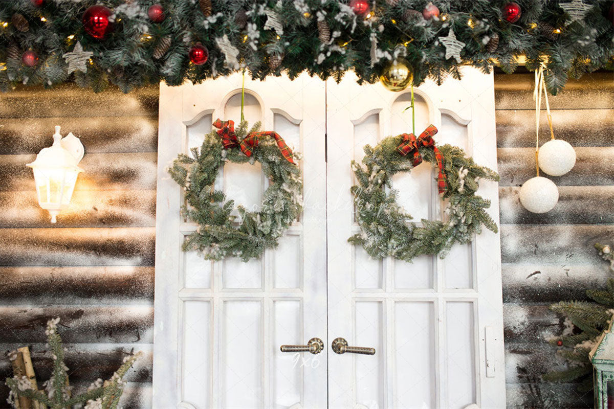 White Door Wreath Christmas Photo Backdrop - Layoris
