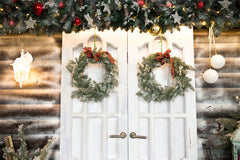White Door Wreath Christmas Photo Backdrop - Layoris
