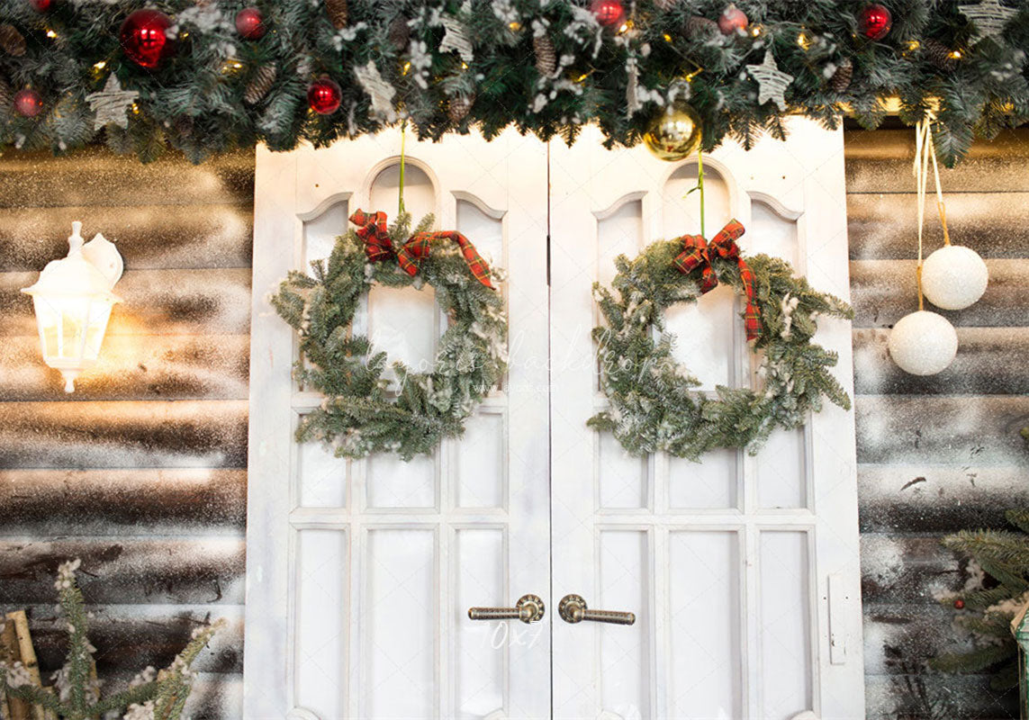 White Door Wreath Christmas Photo Backdrop - Layoris