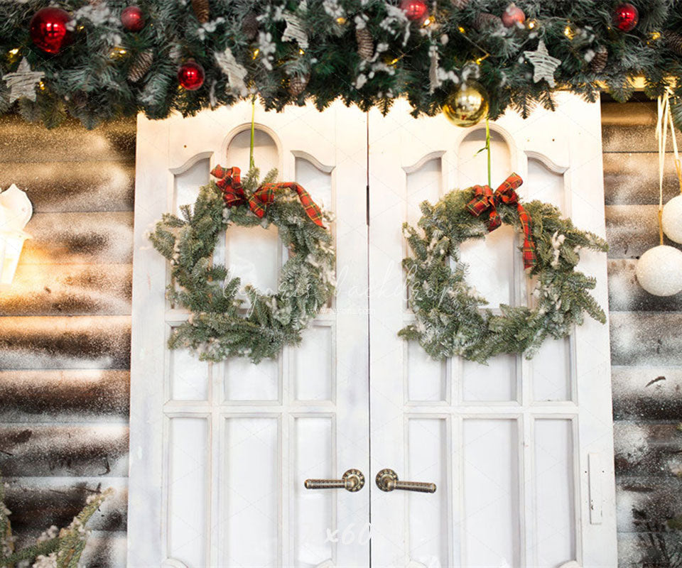 White Door Wreath Christmas Photo Backdrop - Layoris