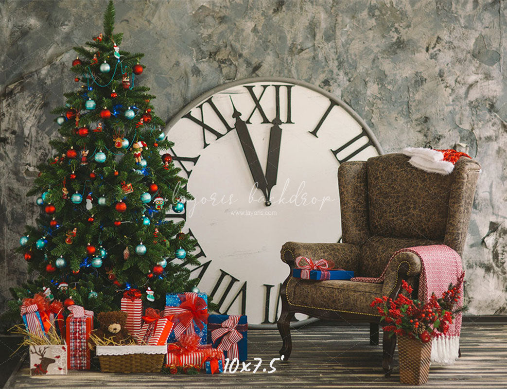 Clock Chair Christmas Tree Photo Backdrop - Layoris