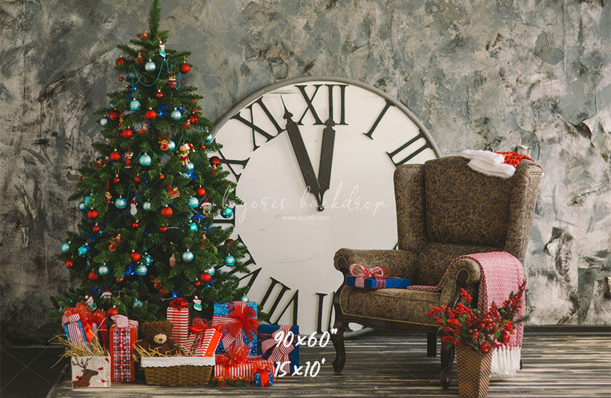 Clock Chair Christmas Tree Photo Backdrop - Layoris