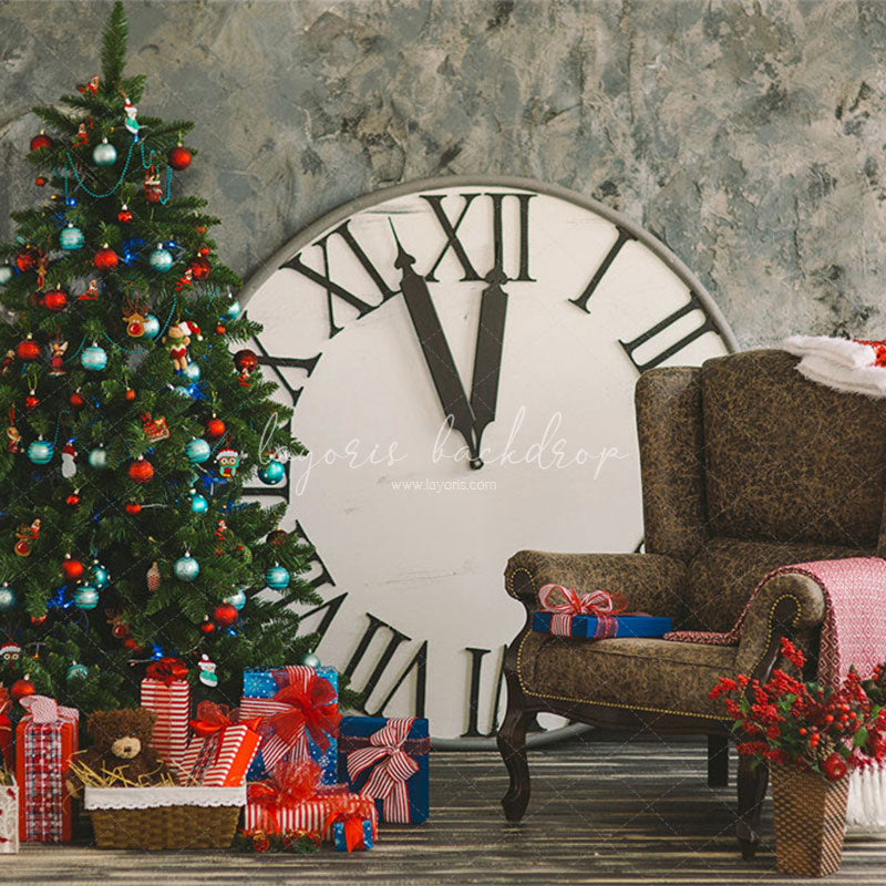 Clock Chair Christmas Tree Photo Backdrop - Layoris