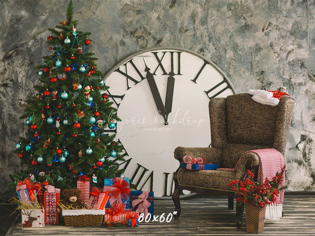 Clock Chair Christmas Tree Photo Backdrop - Layoris