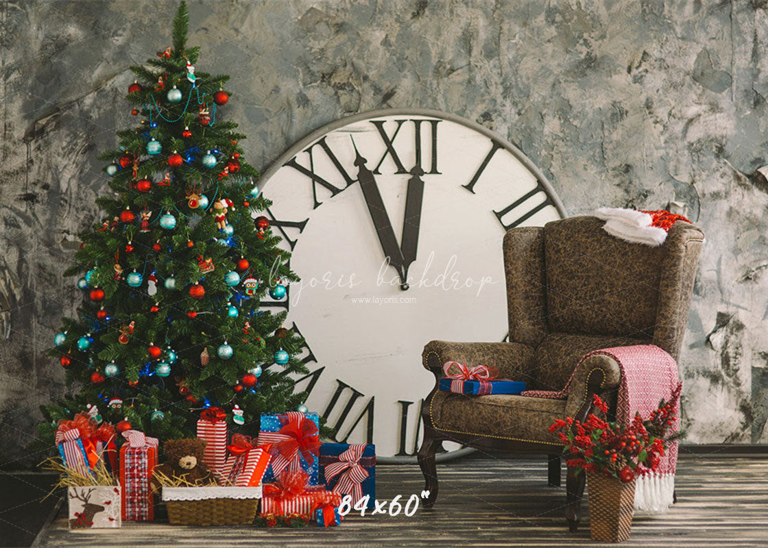 Clock Chair Christmas Tree Photo Backdrop - Layoris