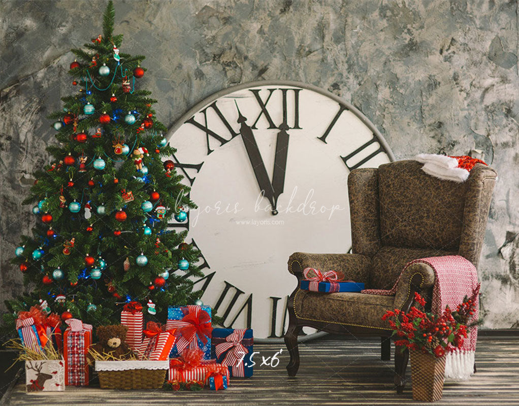 Clock Chair Christmas Tree Photo Backdrop - Layoris