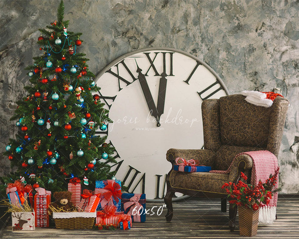 Clock Chair Christmas Tree Photo Backdrop - Layoris