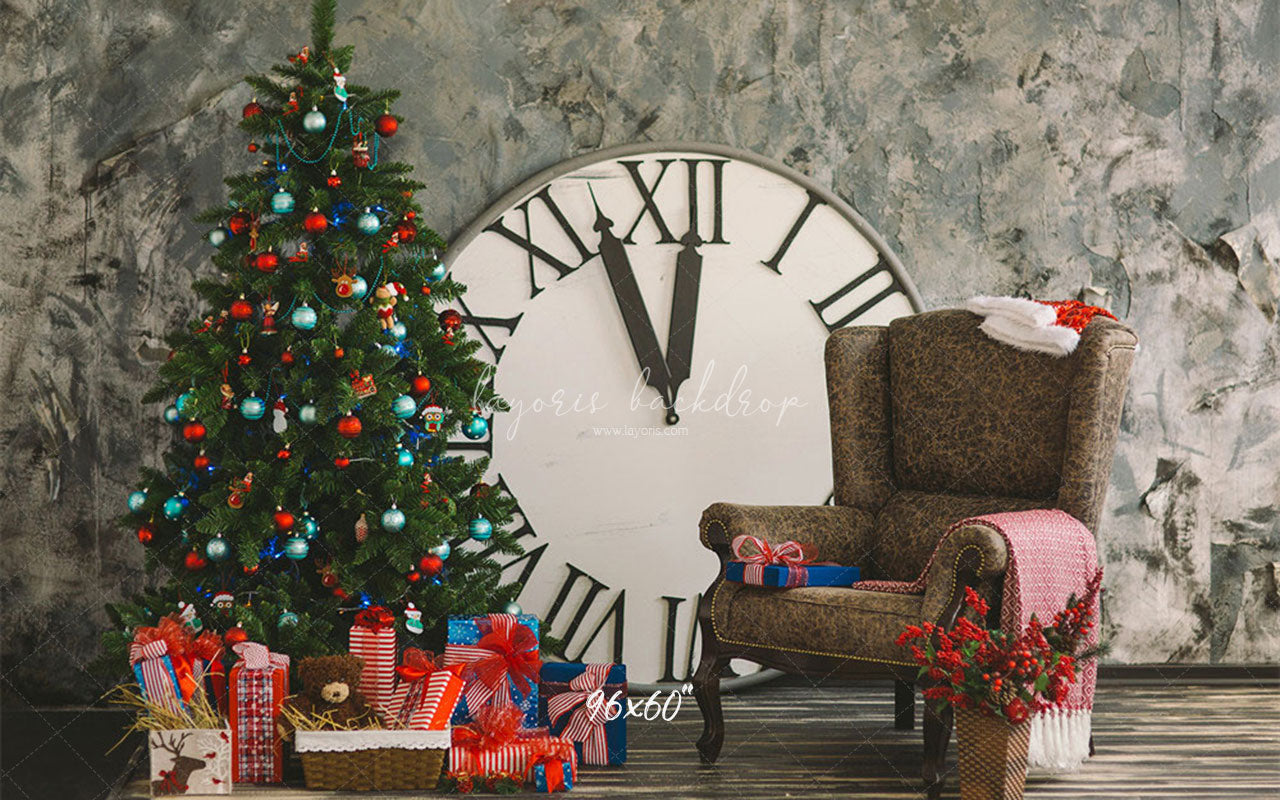 Clock Chair Christmas Tree Photo Backdrop - Layoris