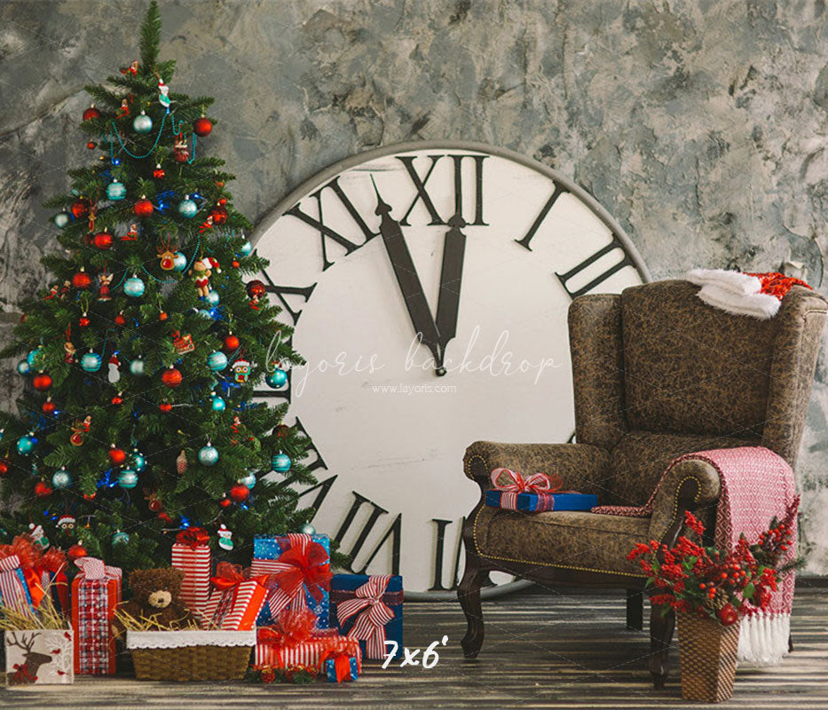 Clock Chair Christmas Tree Photo Backdrop - Layoris