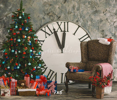 Clock Chair Christmas Tree Photo Backdrop - Layoris