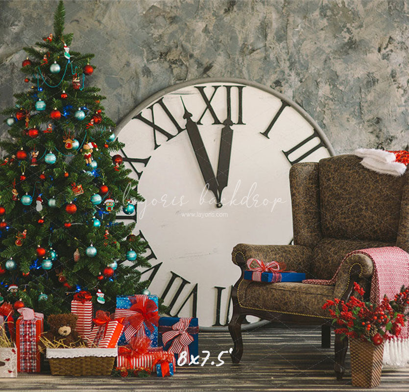 Clock Chair Christmas Tree Photo Backdrop - Layoris