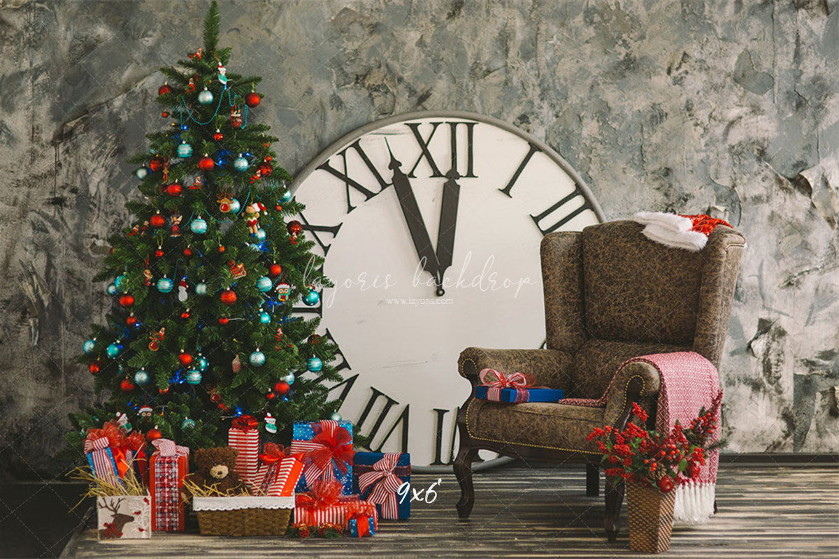 Clock Chair Christmas Tree Photo Backdrop - Layoris