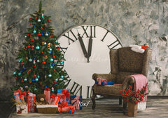 Clock Chair Christmas Tree Photo Backdrop - Layoris