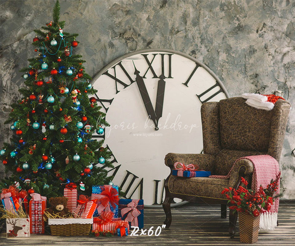 Clock Chair Christmas Tree Photo Backdrop - Layoris