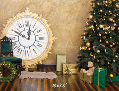 Golden Clock Christmas Tree Photo Backdrop - Layoris