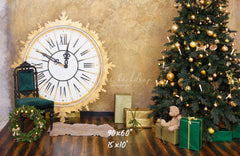Golden Clock Christmas Tree Photo Backdrop - Layoris
