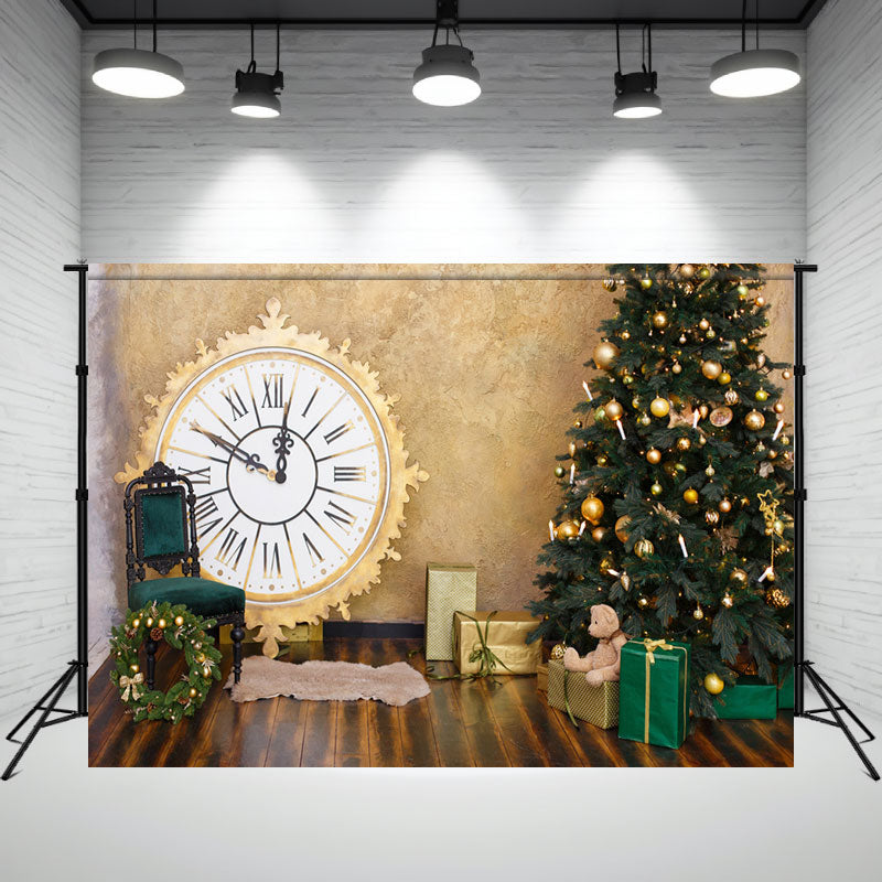 Golden Clock Christmas Tree Photo Backdrop - Layoris