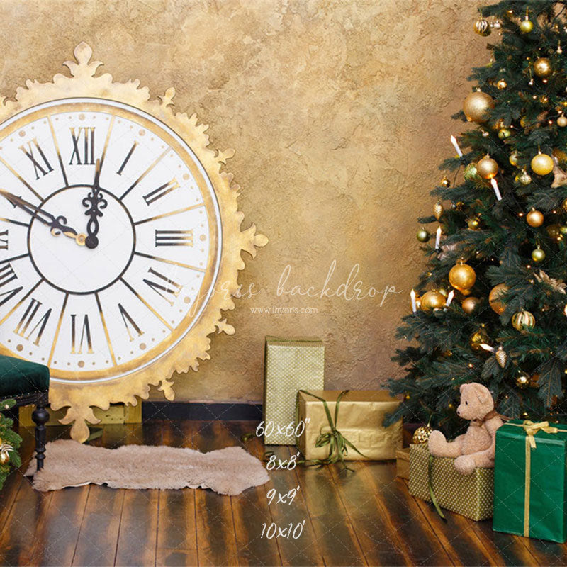 Golden Clock Christmas Tree Photo Backdrop - Layoris