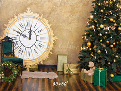 Golden Clock Christmas Tree Photo Backdrop - Layoris