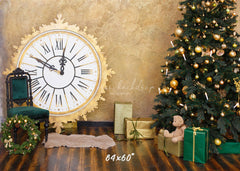 Golden Clock Christmas Tree Photo Backdrop - Layoris
