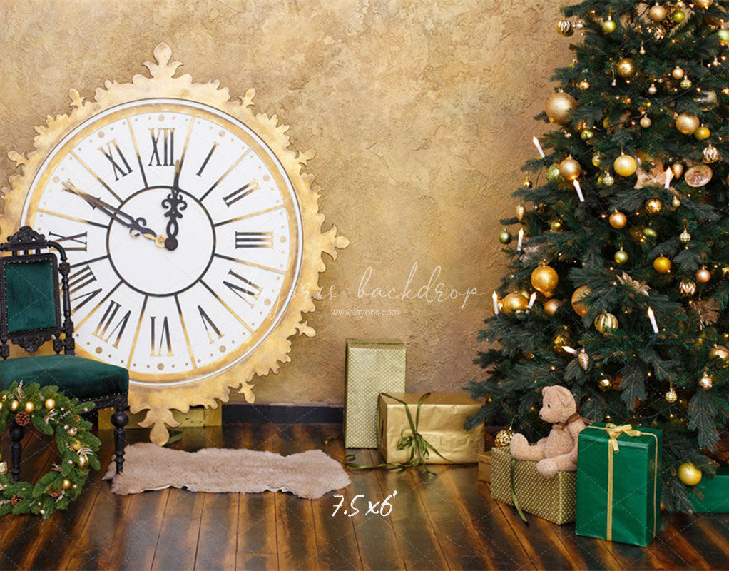 Golden Clock Christmas Tree Photo Backdrop - Layoris