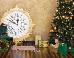 Golden Clock Christmas Tree Photo Backdrop - Layoris