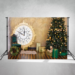 Golden Clock Christmas Tree Photo Backdrop - Layoris