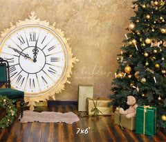 Golden Clock Christmas Tree Photo Backdrop - Layoris