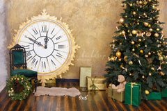 Golden Clock Christmas Tree Photo Backdrop - Layoris