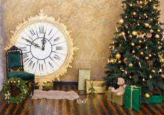 Golden Clock Christmas Tree Photo Backdrop - Layoris