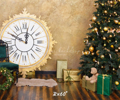 Golden Clock Christmas Tree Photo Backdrop - Layoris