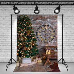 Brick Wall Clock Christmas Tree Photo Backdrop - Layoris