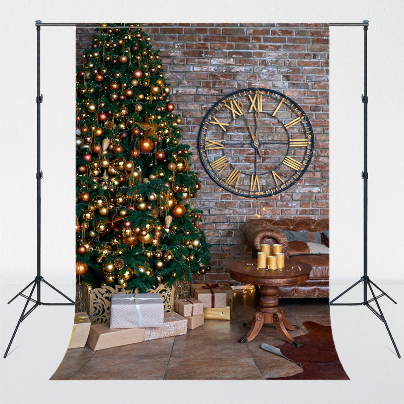Brick Wall Clock Christmas Tree Photo Backdrop - Layoris