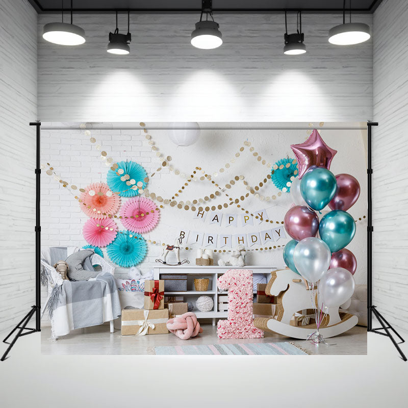 White Wall Balloons 1St Birthday Mini Session Backdrop - Layoris