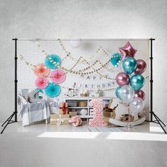 White Wall Balloons 1St Birthday Mini Session Backdrop - Layoris