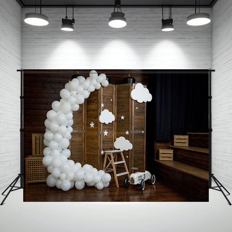 Wooden Board  Balloons Birthday Mini Session Backdrop - Layoris
