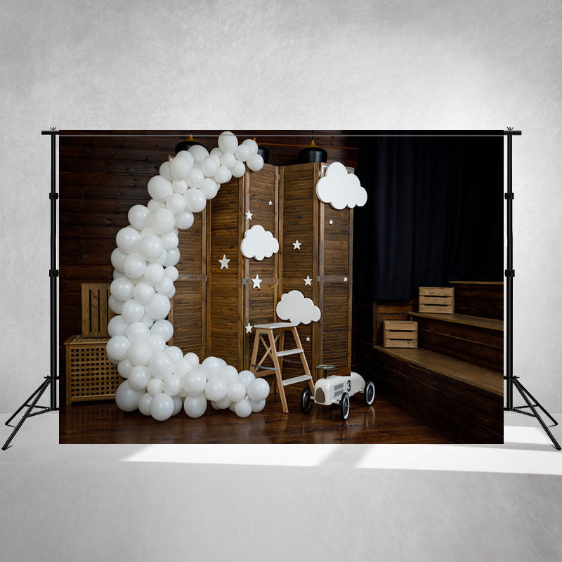 Wooden Board  Balloons Birthday Mini Session Backdrop - Layoris