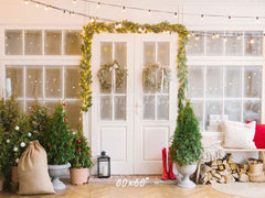 White Door And Window Wreath Christmas Backdrop - Layoris