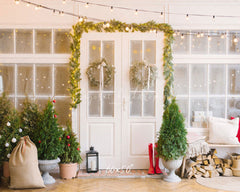 White Door And Window Wreath Christmas Backdrop - Layoris