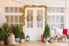 White Door And Window Wreath Christmas Backdrop - Layoris