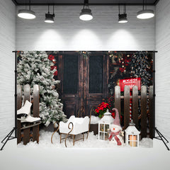 Vintage Wooden Door Snowman Christmas Backdrop - Layoris