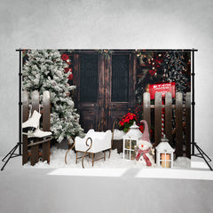 Vintage Wooden Door Snowman Christmas Backdrop - Layoris