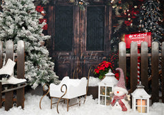 Vintage Wooden Door Snowman Christmas Backdrop - Layoris