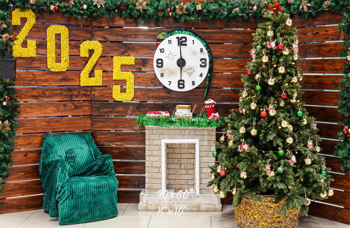 Wooden Christmas Tree 2025 New Year Backdrop - Layoris