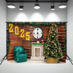 Wooden Christmas Tree 2025 New Year Backdrop - Layoris