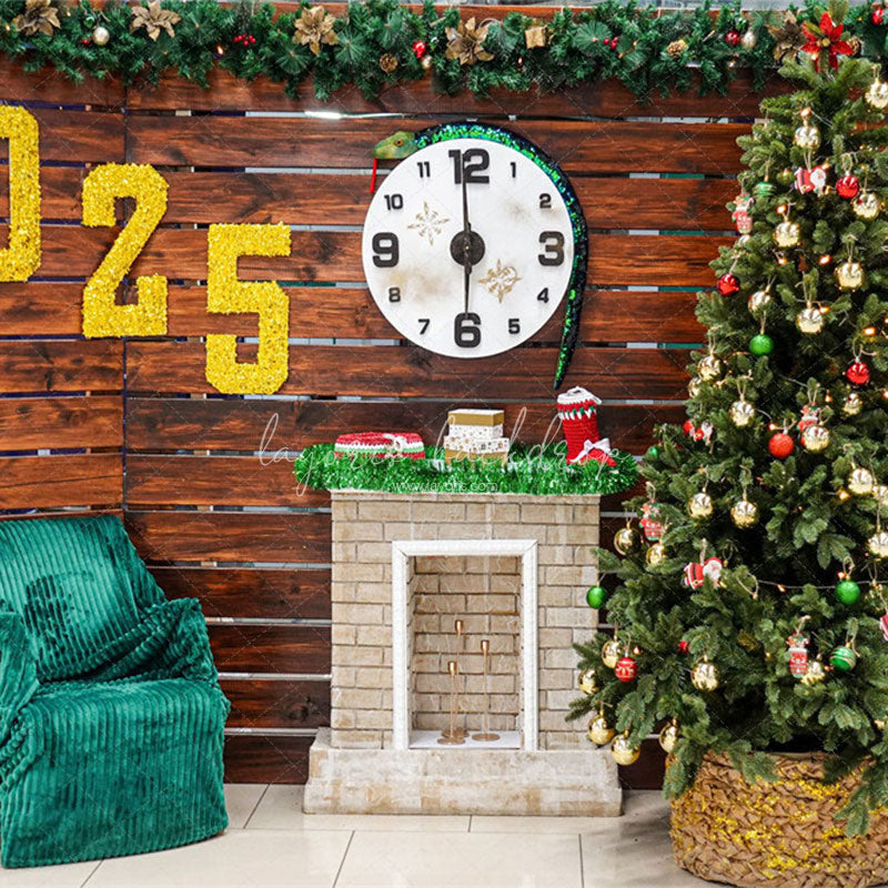 Wooden Christmas Tree 2025 New Year Backdrop - Layoris