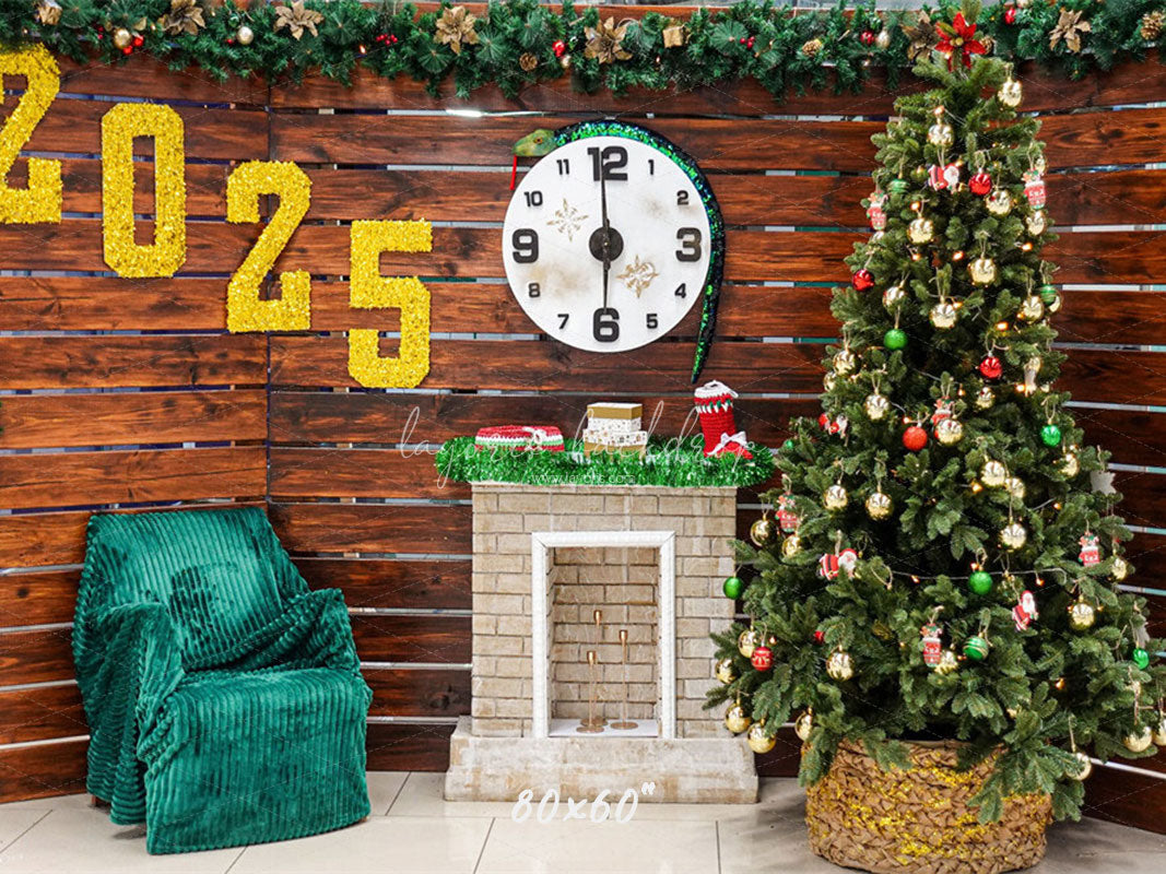 Wooden Christmas Tree 2025 New Year Backdrop - Layoris