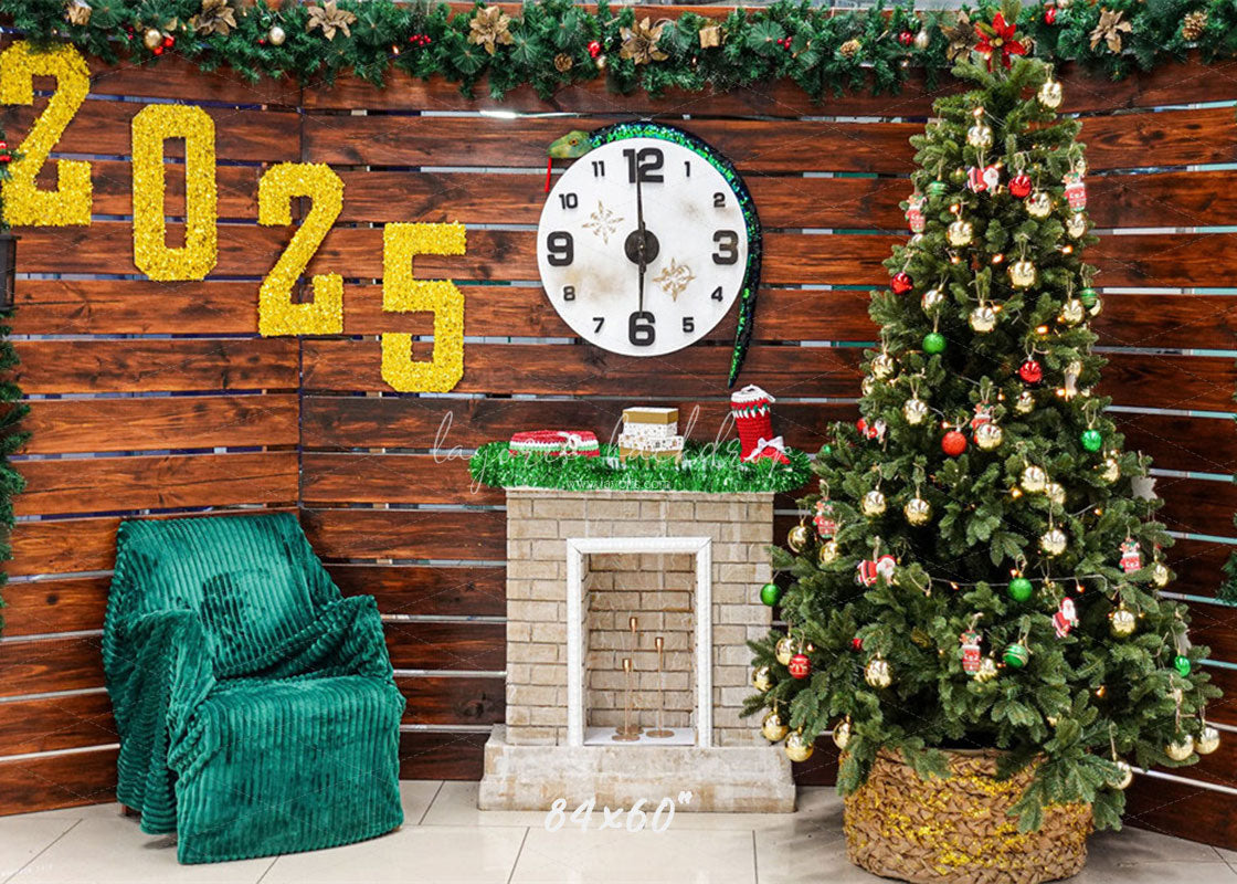 Wooden Christmas Tree 2025 New Year Backdrop - Layoris