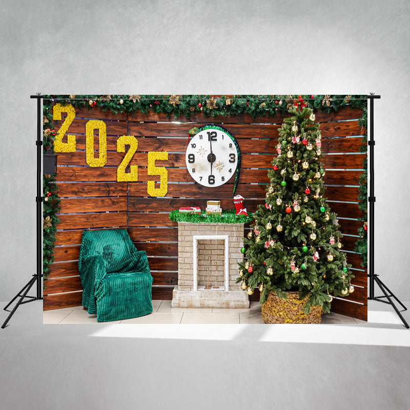 Wooden Christmas Tree 2025 New Year Backdrop - Layoris