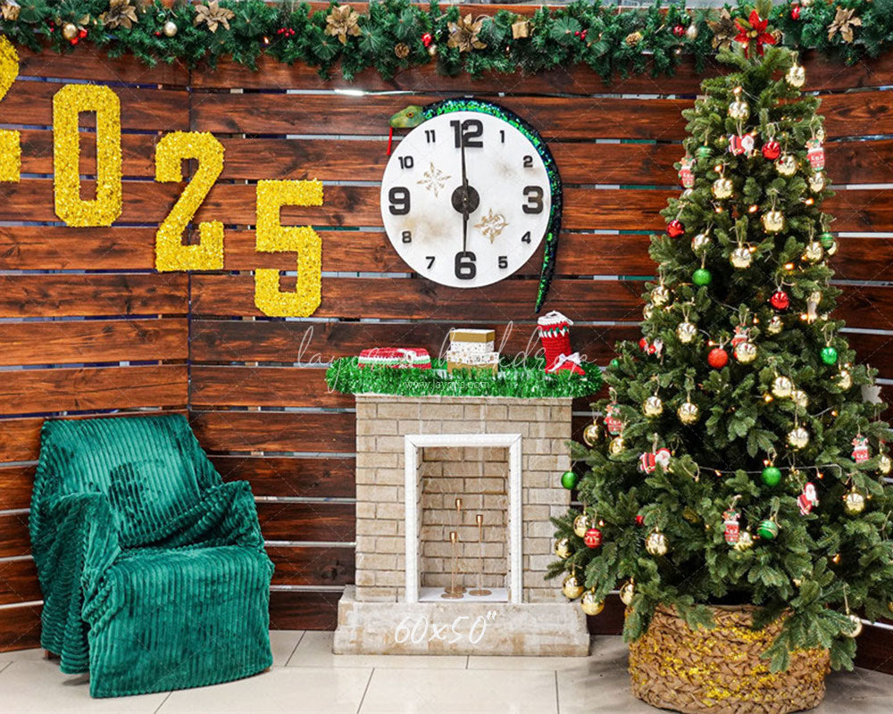 Wooden Christmas Tree 2025 New Year Backdrop - Layoris